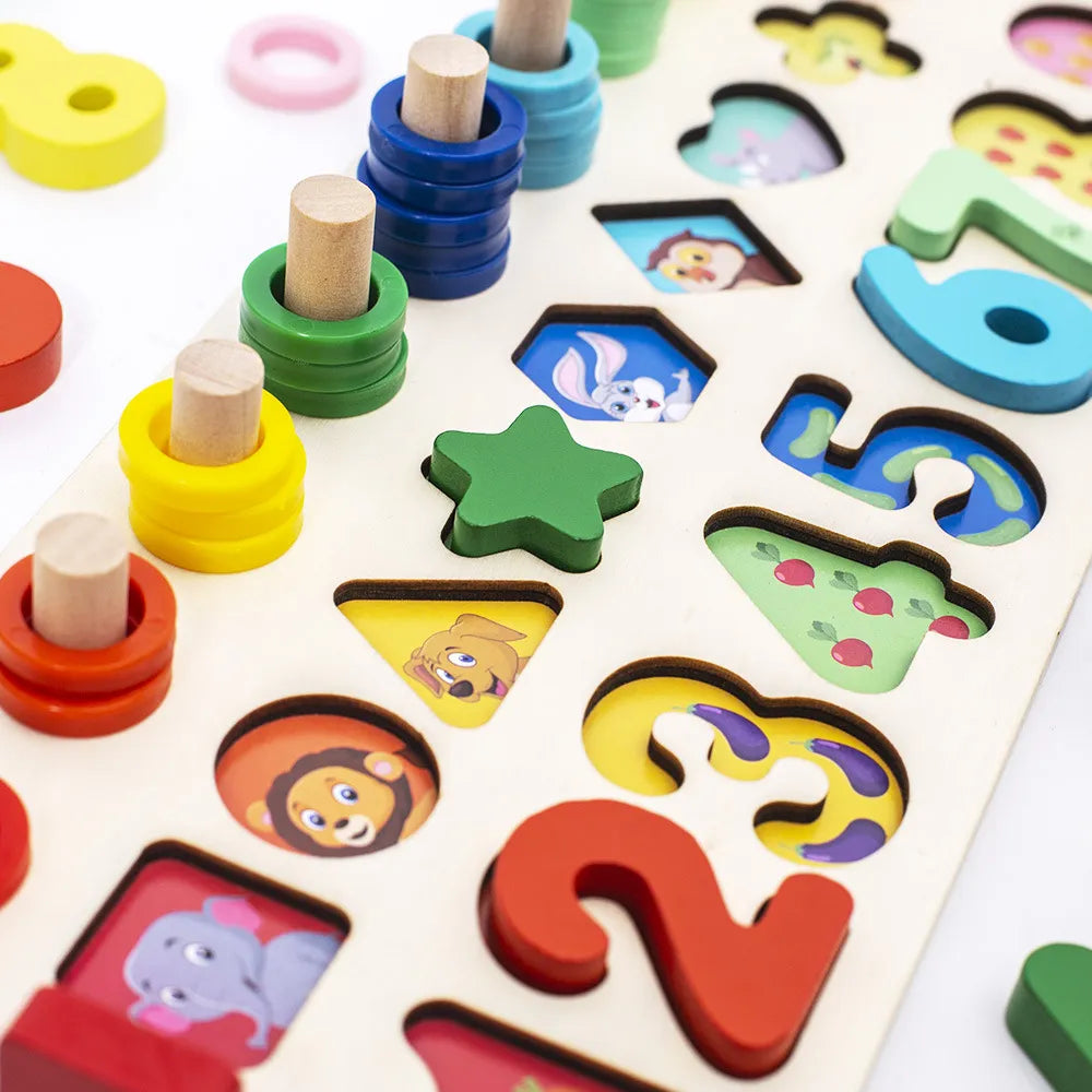 TriSkill Wooden Puzzle: Colors, Numbers & Shapes